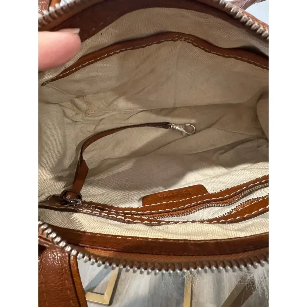 Michael Kors Medium East-West Leather Satchel Bag Caramel – Silver Hardware
